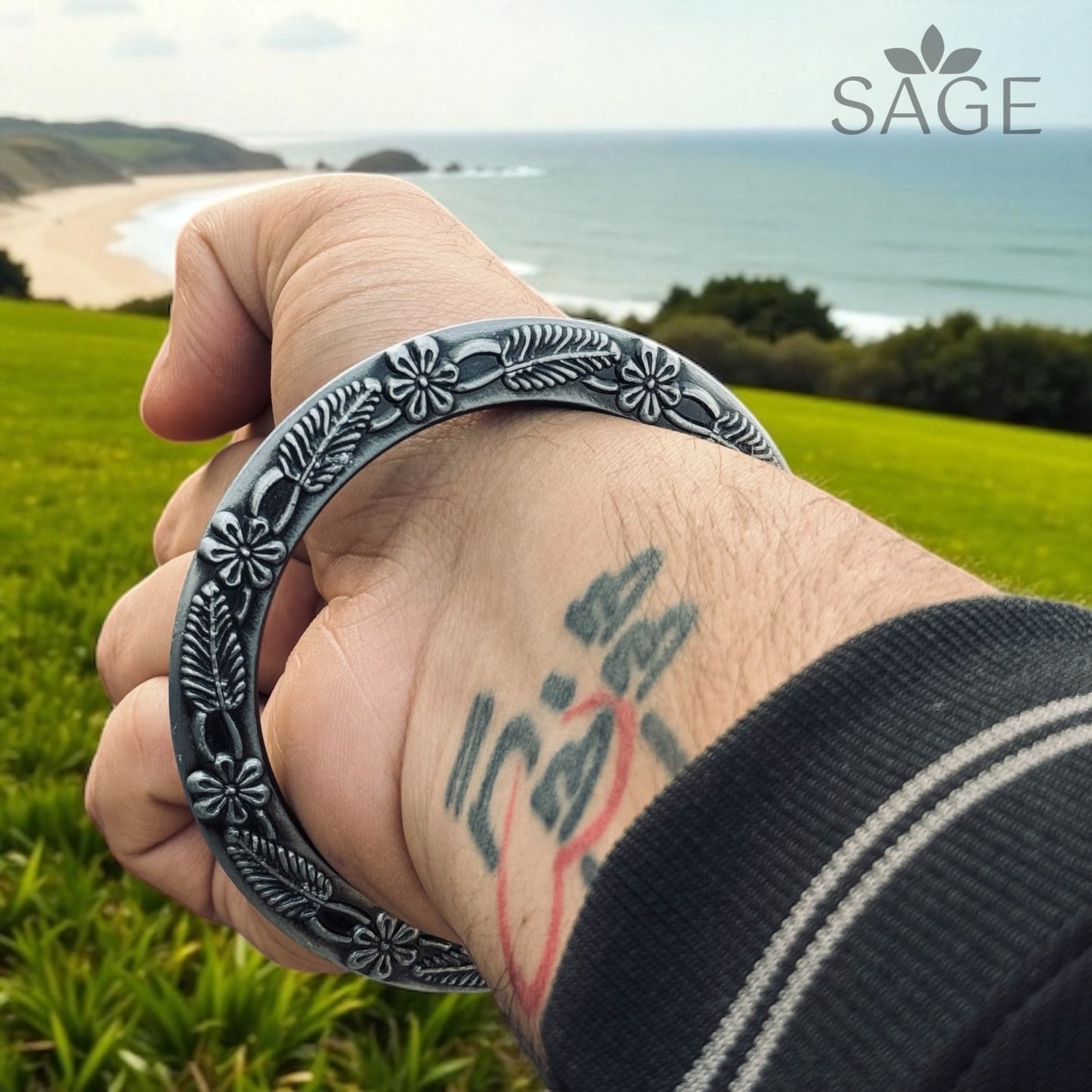 Deep Engraved Floral Design Rustproof Kada