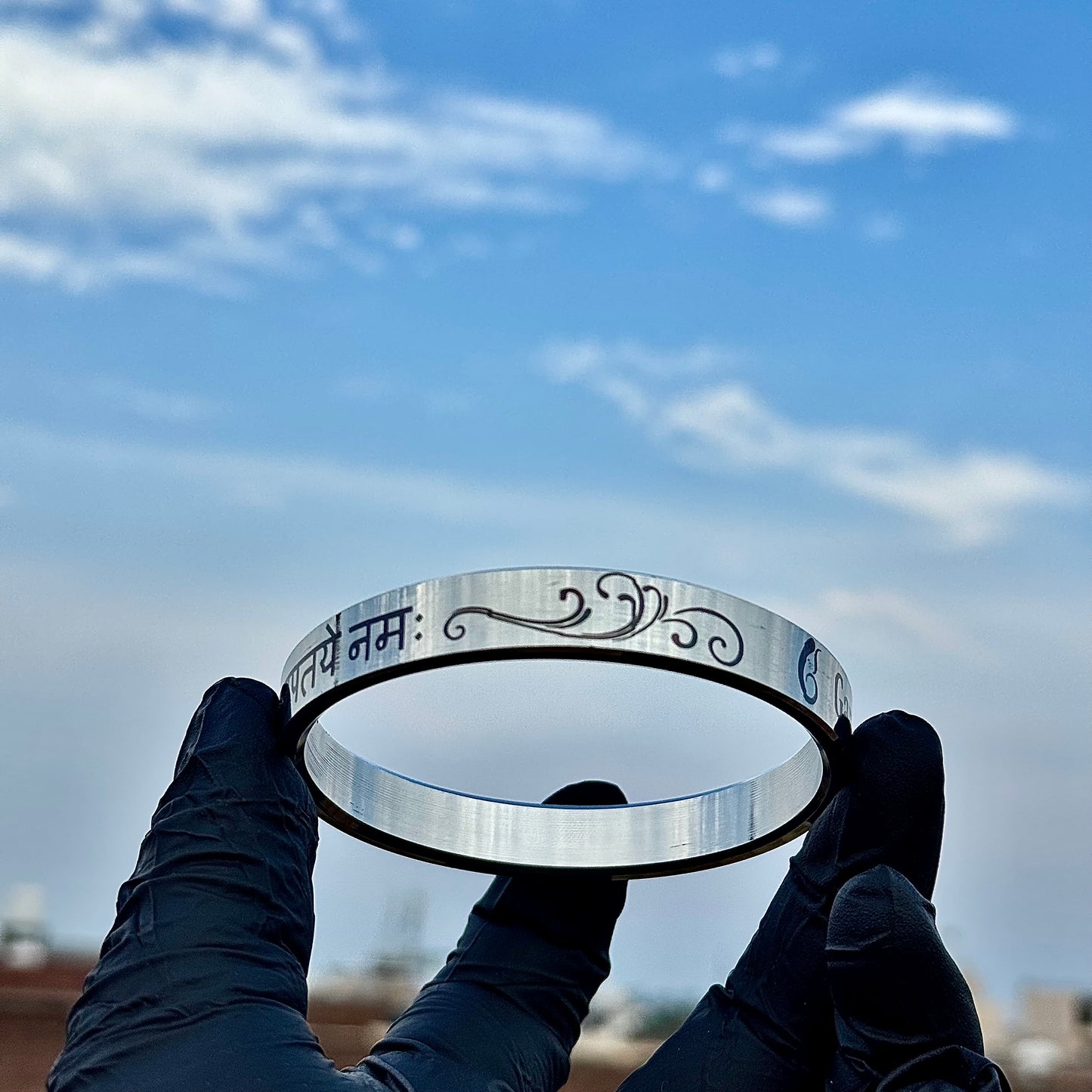 Ganpati Bappa Morya Kada | Stainless Steel Kada with Om Gan Ganapati Namah Mantra