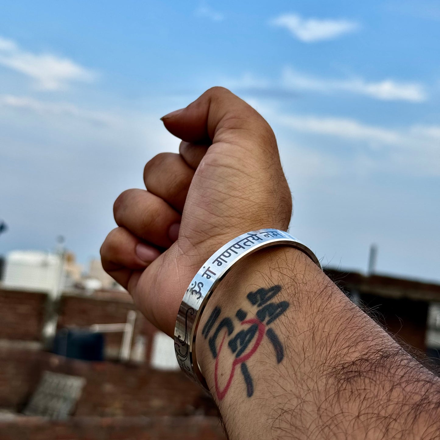 Ganpati Bappa Morya Kada | Stainless Steel Kada with Om Gan Ganapati Namah Mantra