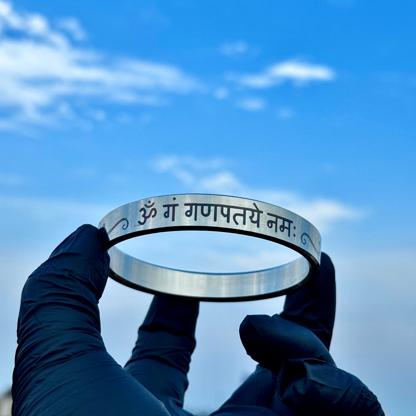 Ganpati Bappa Morya Kada | Stainless Steel Kada with Om Gan Ganapati Namah Mantra