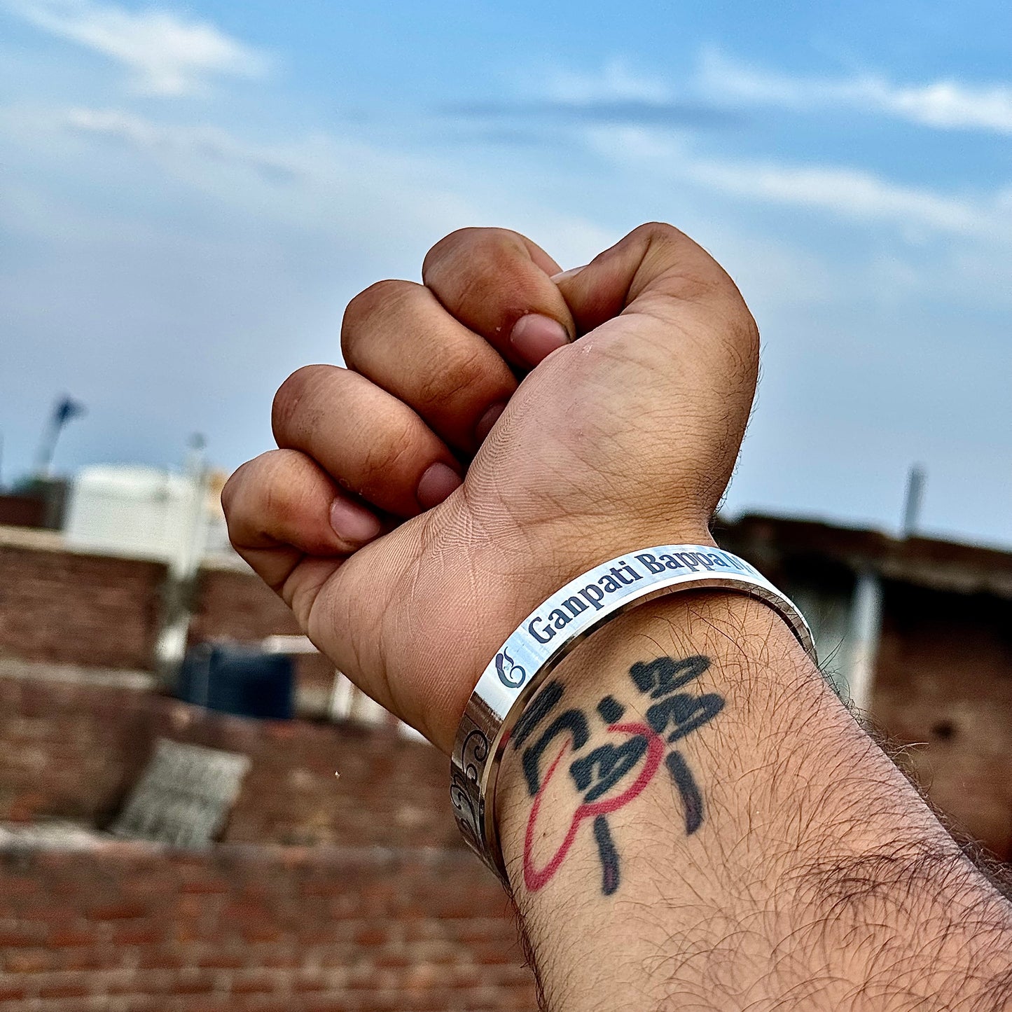 Ganpati Bappa Morya Kada | Stainless Steel Kada with Om Gan Ganapati Namah Mantra