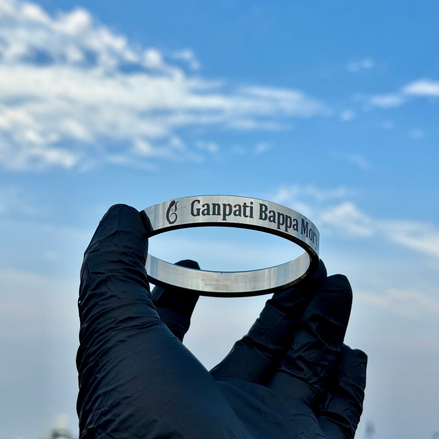 Ganpati Bappa Morya Kada | Stainless Steel Kada with Om Gan Ganapati Namah Mantra