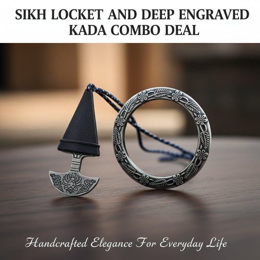 Sikh Locket and Deep Engraved Kada Combo Deal
